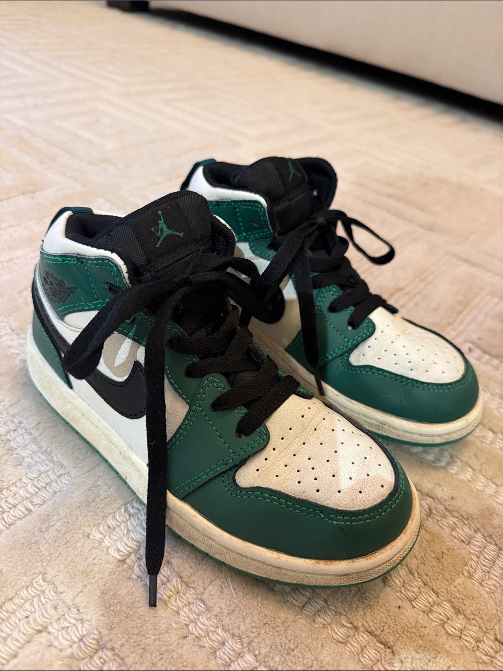 Air Jordan’s Kids Green and White High-Top Sneakers